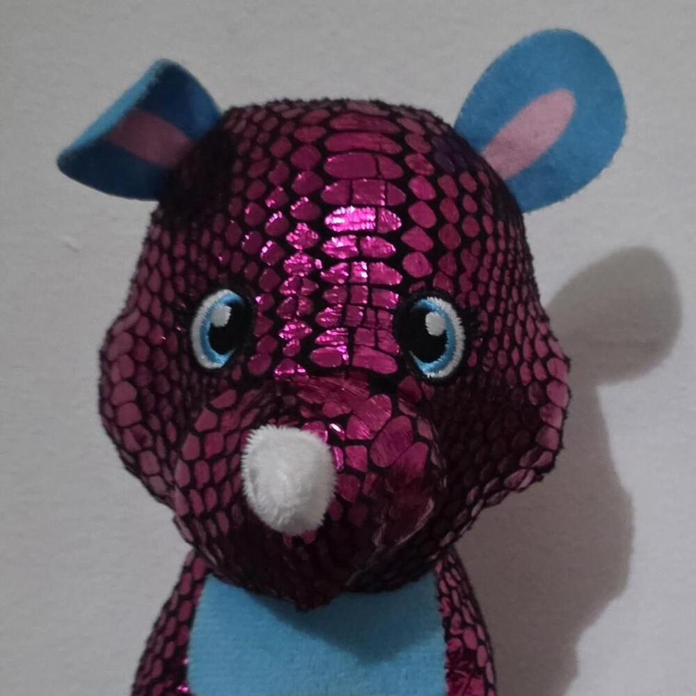 Pink sequin bear with blue ears and blue belly #sequin #bear
